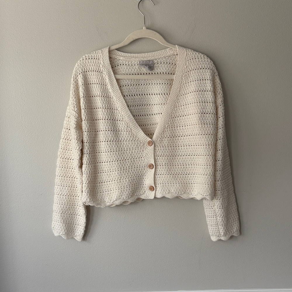 Gypsy Cloud Cream Knit Women's Cardigan Scalloped Edge